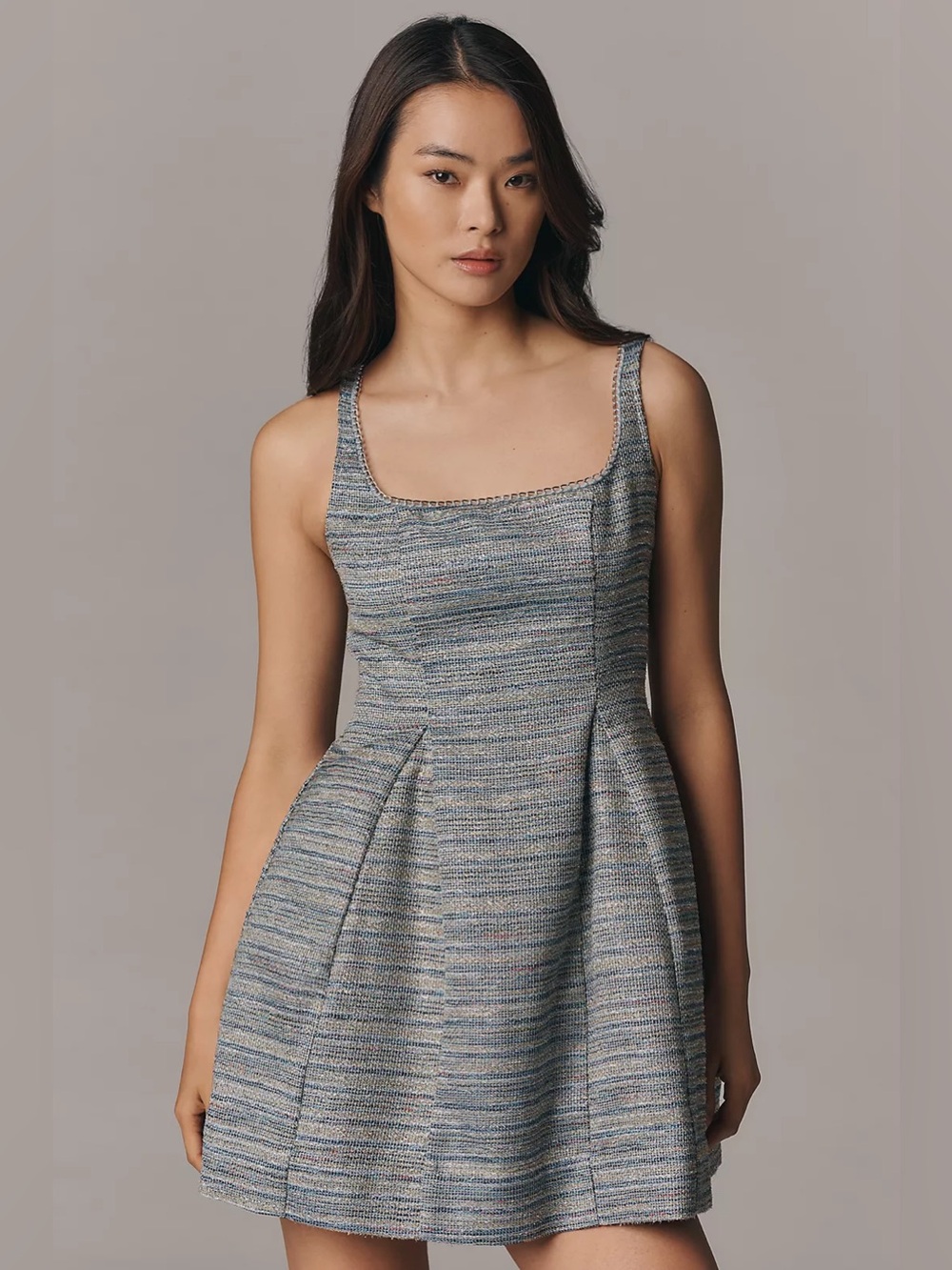 Anthropologie Sleeveless Square-Neck Tweed Fit & Flare Mini Dress